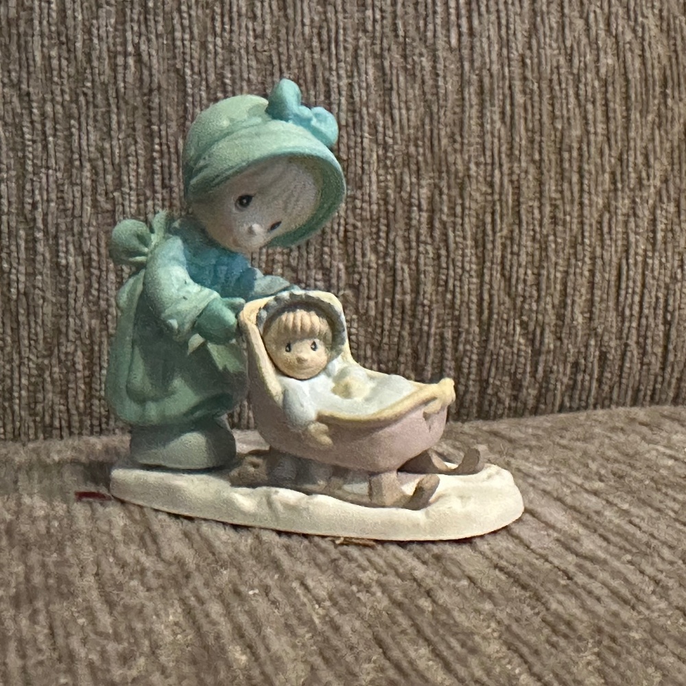 Precious Moments 1989 Baby in Sled/Stroller